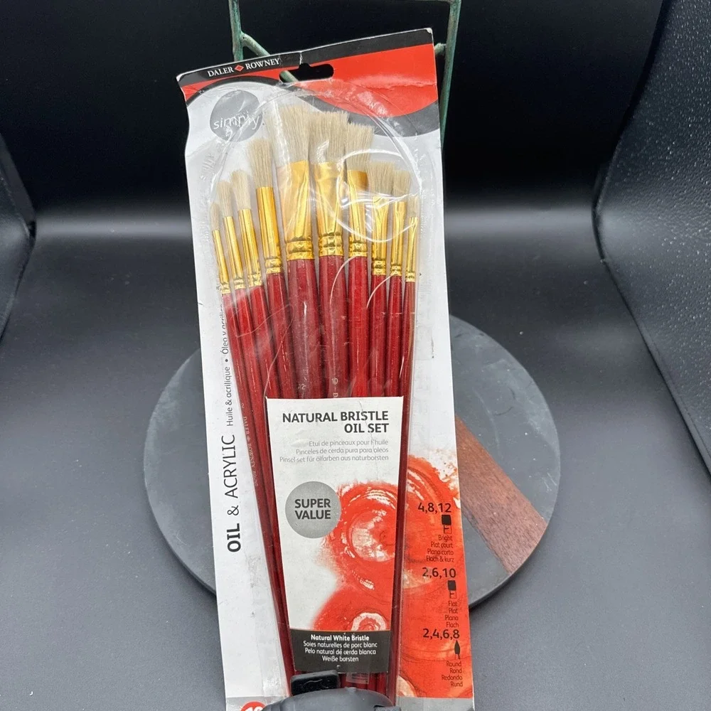 Daler & Rowney Natural Bristle Oil & Acrylic Set of 10 Paint Brushes New